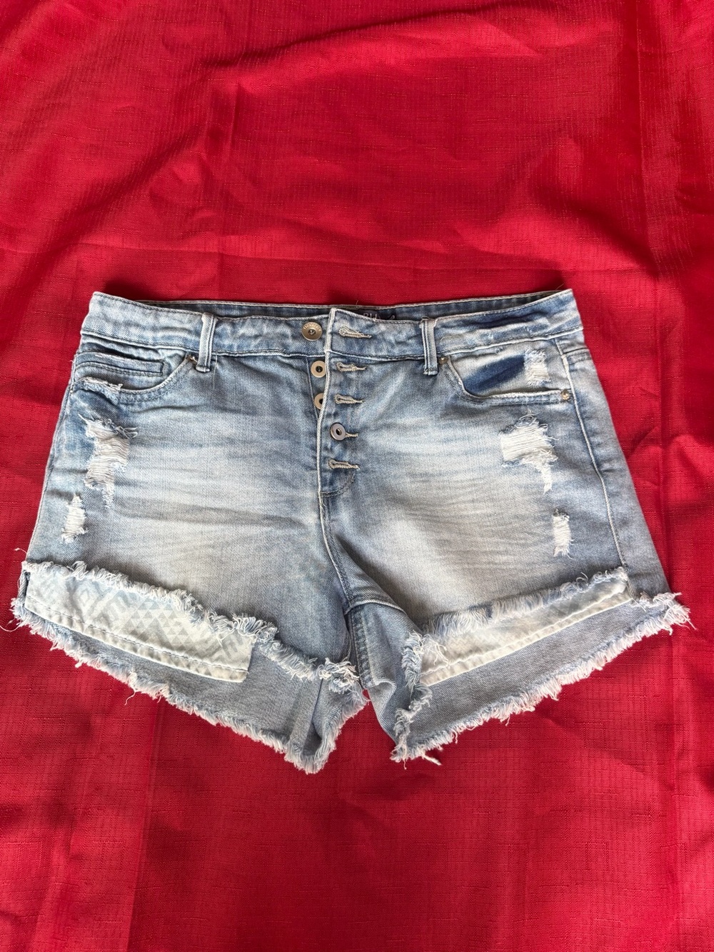 Tractr Light Blue Distressed Denim Button-Front Shorts